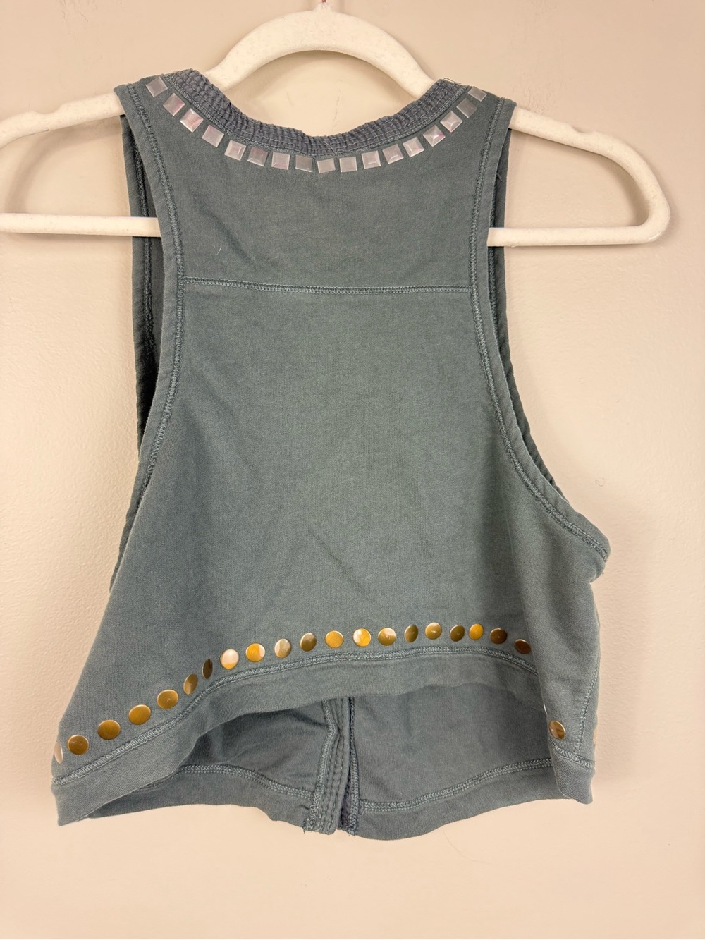 Abercrombie & Fitch Y2K Vest Womens Large Stud Embossed Gray Silver Hippie Metal - Picture 2 of 8
